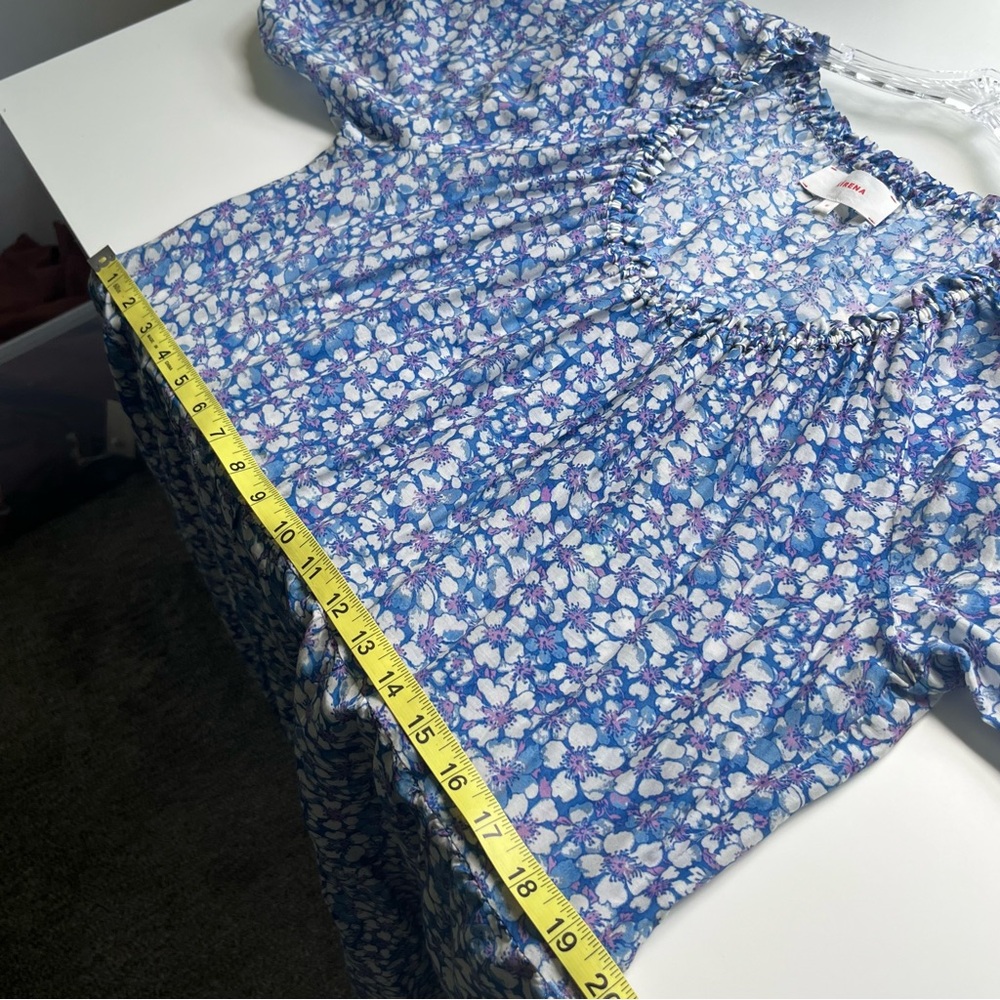 Xirena Dolly Popover Blue Floral Swing Mini Dress Cotton Silk Medium - Picture 9 of 10